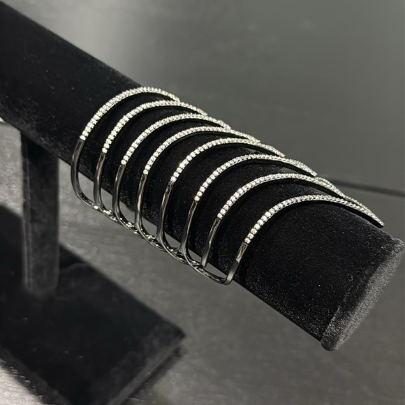 Verona Gunmetal Chevron Cuff Bracelet with Cubic Zirconia Stones - Picture 7 of 9